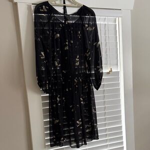 Club Monaco Black and Gold Floral Long Sleeve Dress